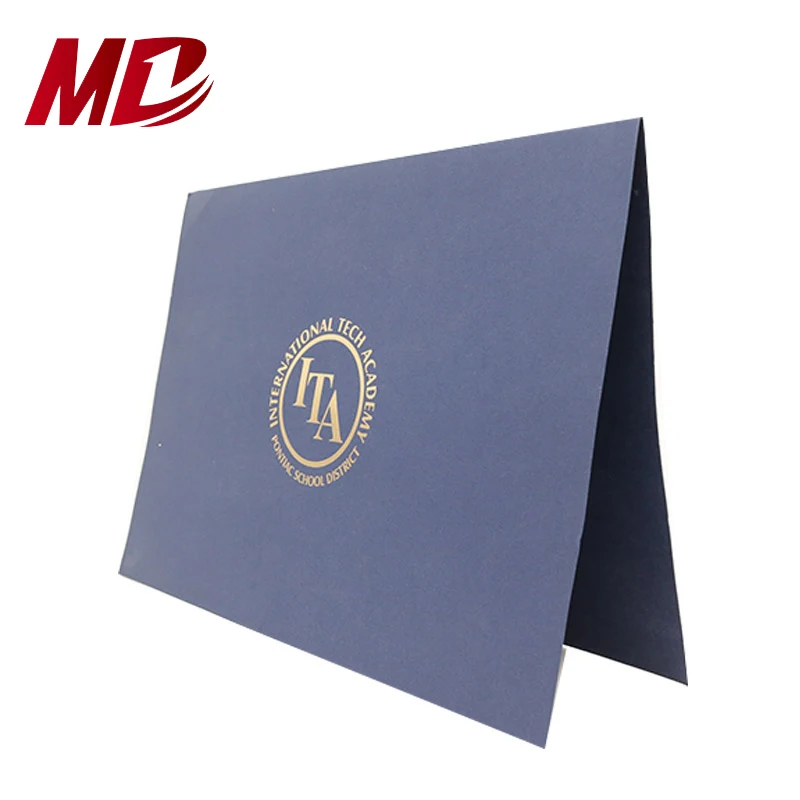 Paper Certificate Cover Navy Blue With Gold Foil Stamping Graduation Diploma Cover