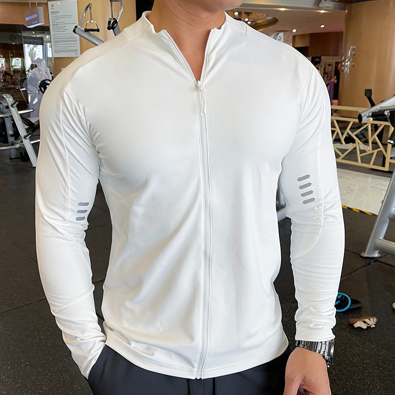 Men Zipper Elastic Quick Dry Running Hoodie Jackets Fitness Gym Sports Stand Collar Clothing Sport Top Sportswear Utility Jacket