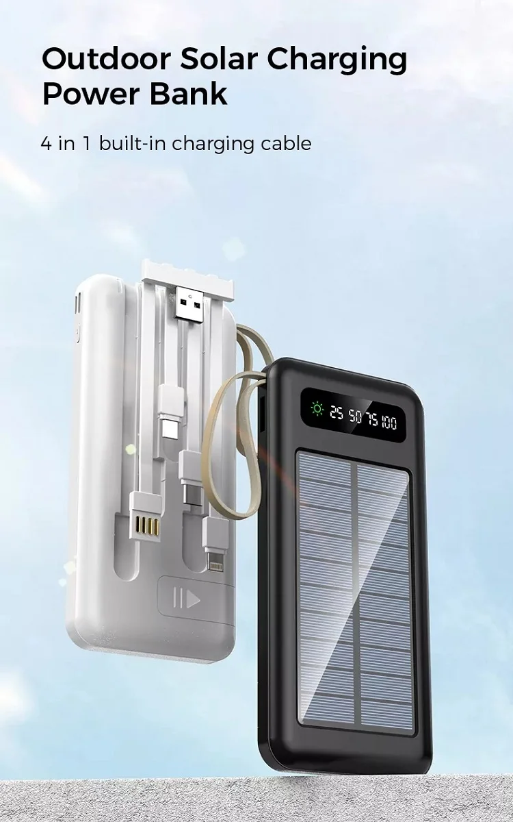 Factory Real Capacity Solar Power Bank Multi-functional Detachable 4 Cables Large Capacity 10000mAh Mobile Power Supply