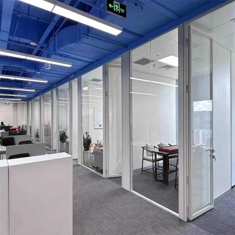 product 90mm wall thickness aluminum frame steel keel panoramic double glass partition for luxury residential lobbies-4