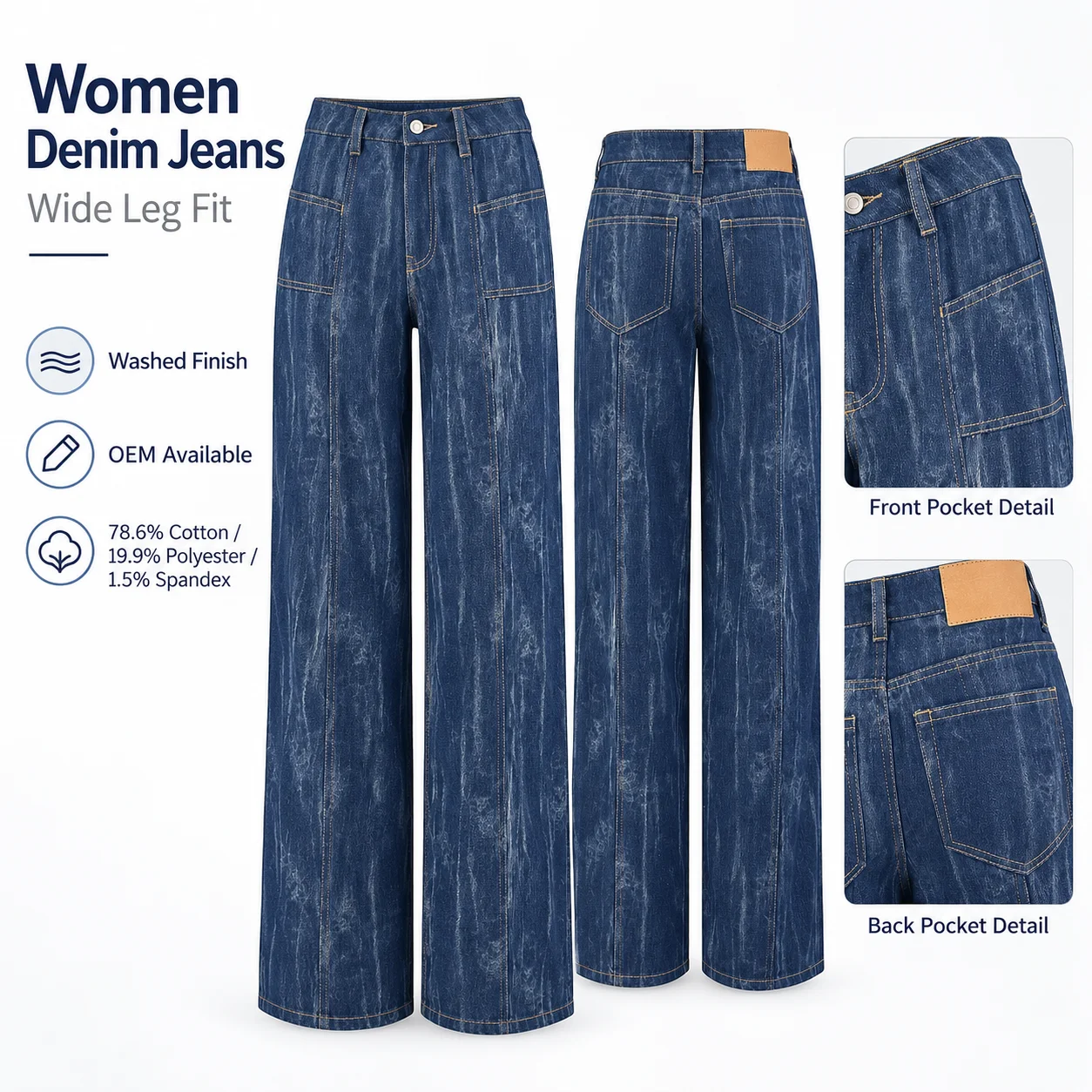 Wholesale Customized Women's Vintage Washed Wide Leg Jeans High Waist Loose Denim Pants Casual Streetwear Y2K Baggy Trousers
