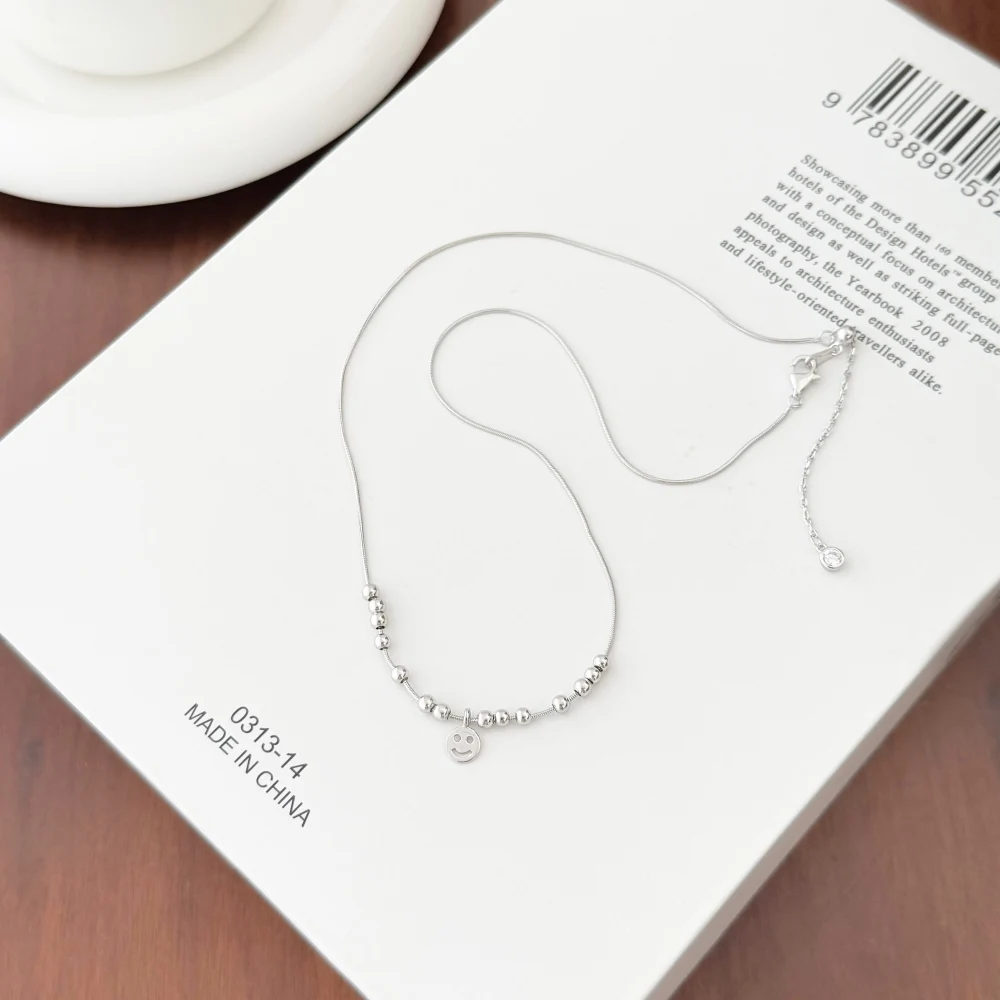 KAKODIY exquisite jewelry rhodium plated sterling silver chain bead face smile pendant necklace gift daily wear for women detail 3