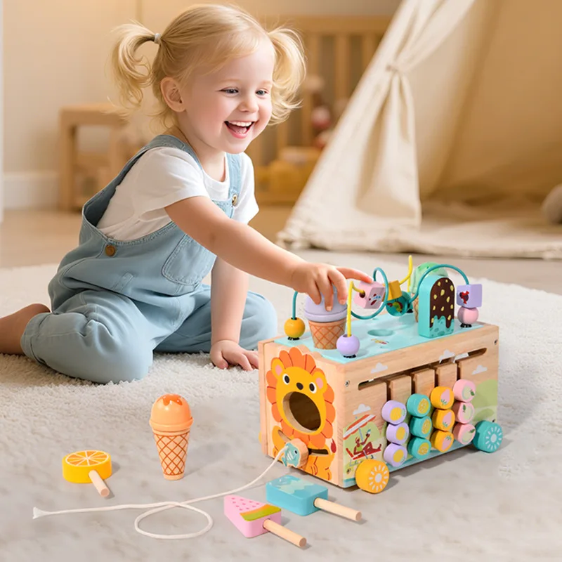 Blwch Sensory Lluoswyrthog Montessori ar gyfer Plant Ifanc, Cartref Rhewllyd i Dysgu Cynnar, Chwaraewr Pennaeth o Benwydd ar gyfer Plant rhwng 1–3 oed