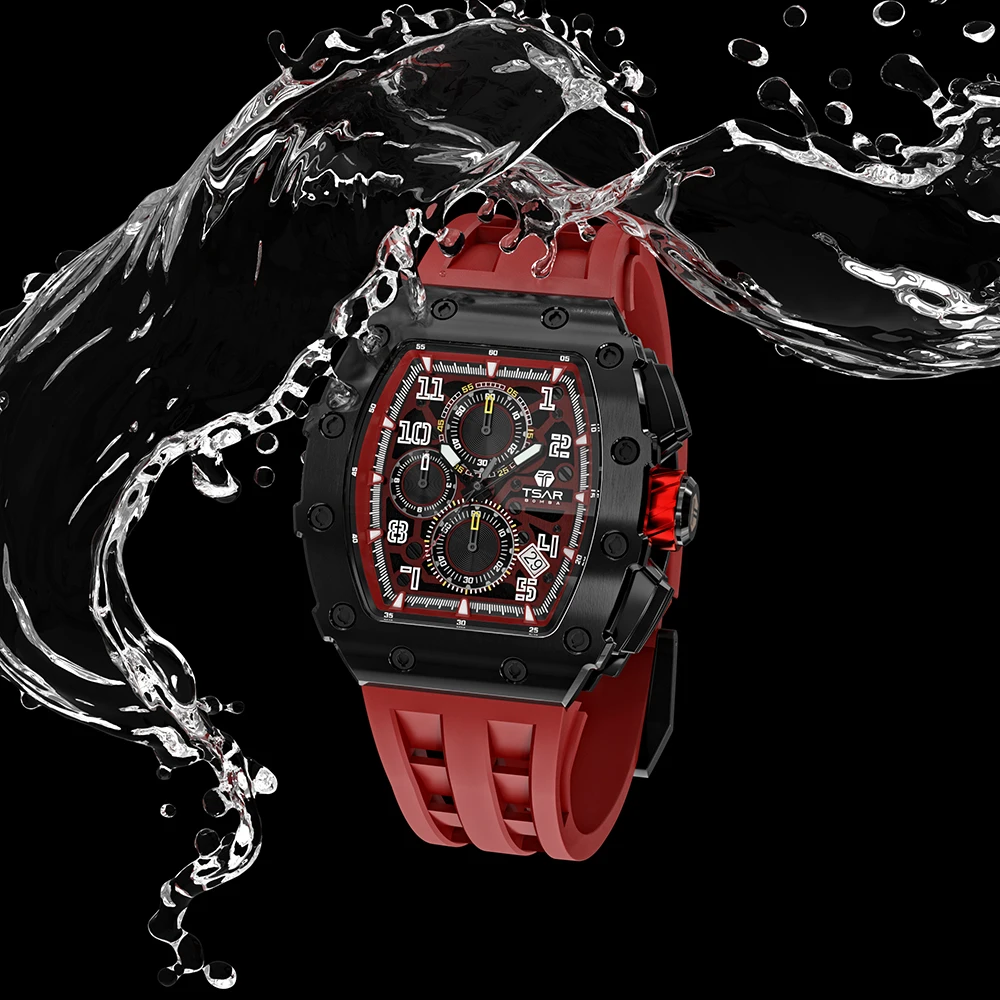 Free Shipping Luxury Quartz Watch 5 ATM Water Resistant 18mm Silicone Band with Crystal Dial Window for Business