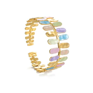 C-Shaped Bangle Wholesale Ins Style Retro Minimalist Oval Open Cuff Bracelet for Women Stainless Steel 18K Gold Plated