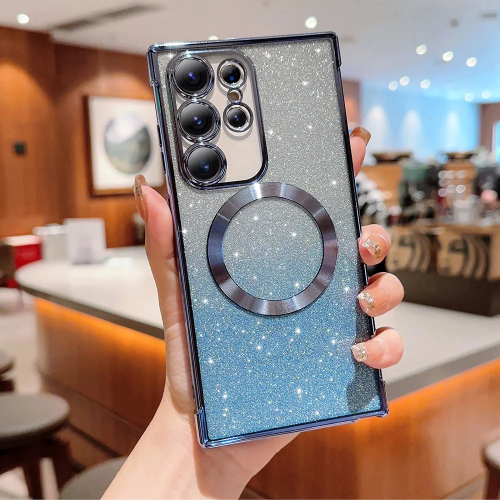 Magnetic Phone Case for Samsung Galaxy S26/S26Plus/S26 Ultra Electroplated Transparent with Gradient Glitter Finish
