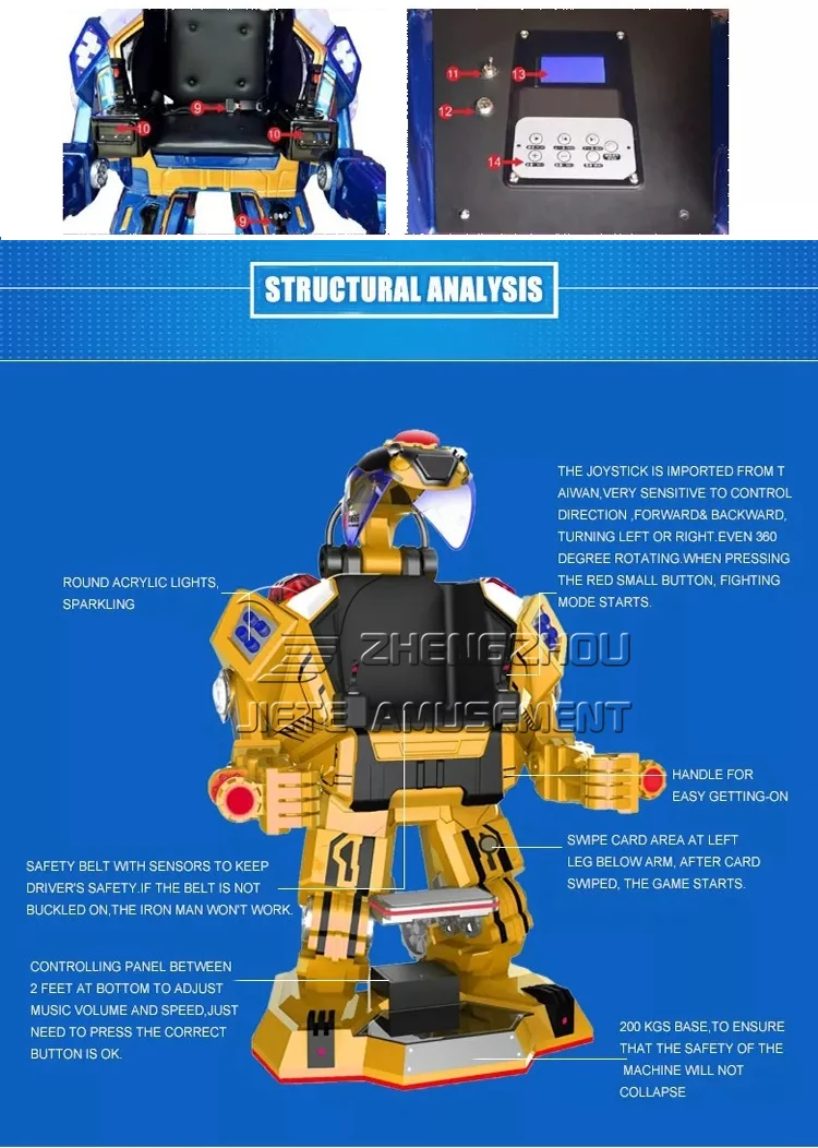 Qualified coin operated laser shooting model big robot riding for shopping mall