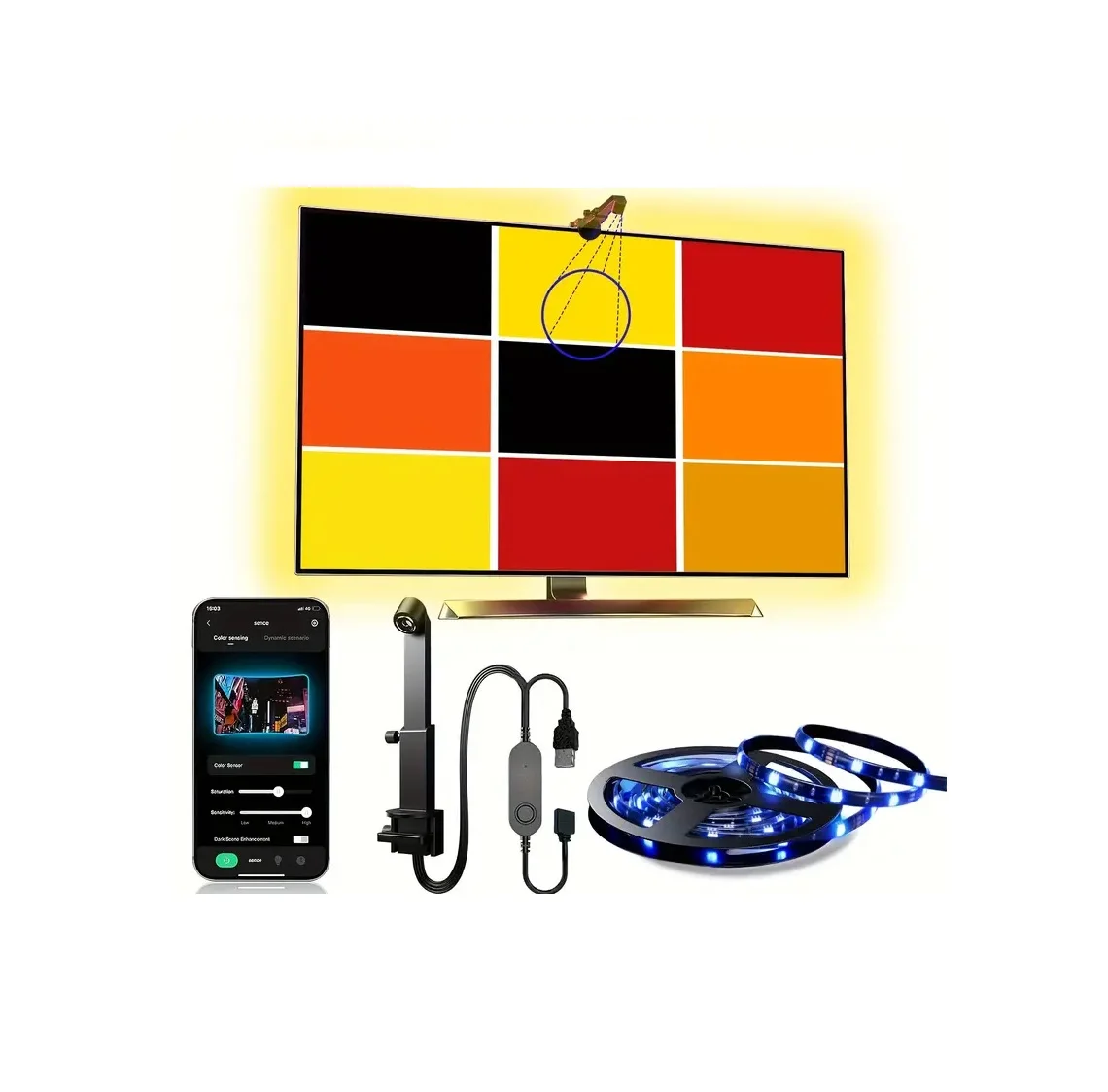 3.8M RGBIC Sensor-Controlled LED Strip Light 12V DC Color Picker 2.4G for Bluetooth Ulamp APP TV Back Lighting Lamp Remote