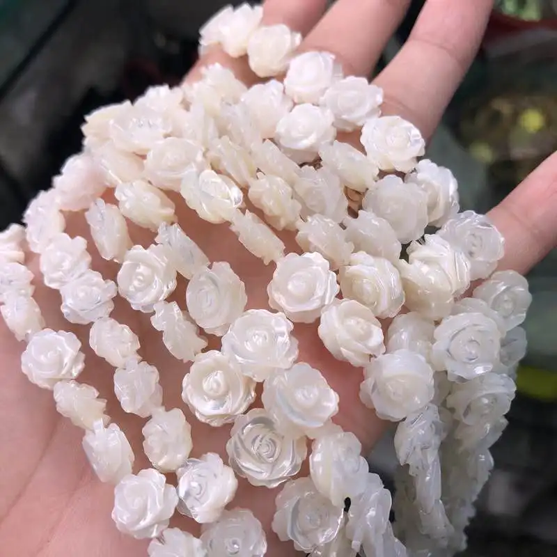 White Shell  Mother of Pearl Shell Beads Strand Rose Flower Shape Full/Half Drilled  for Making Earrings