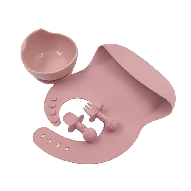 2023 Hot Sell customized silicone bib spoon bowl baby tableware Waterproof silicone baby feeding set
