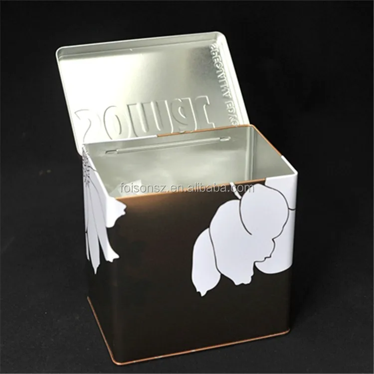 Фабрика OEM пустая упаковка для пищевых продуктов прямоугольная жестяная коробка с шарниром