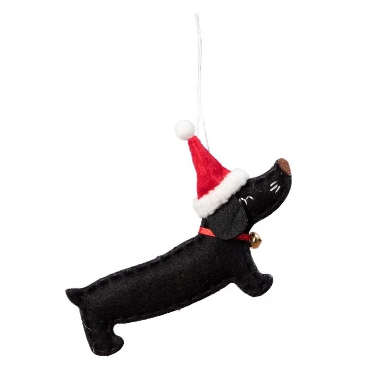 Hanging on Xmas Tree Santa Hat Bell Collar Sausage Felt Wholesale Dog Christmas Ornaments