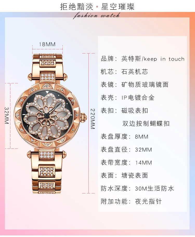 Fortune turns all over the sky. Women's watch with Red Diamonds