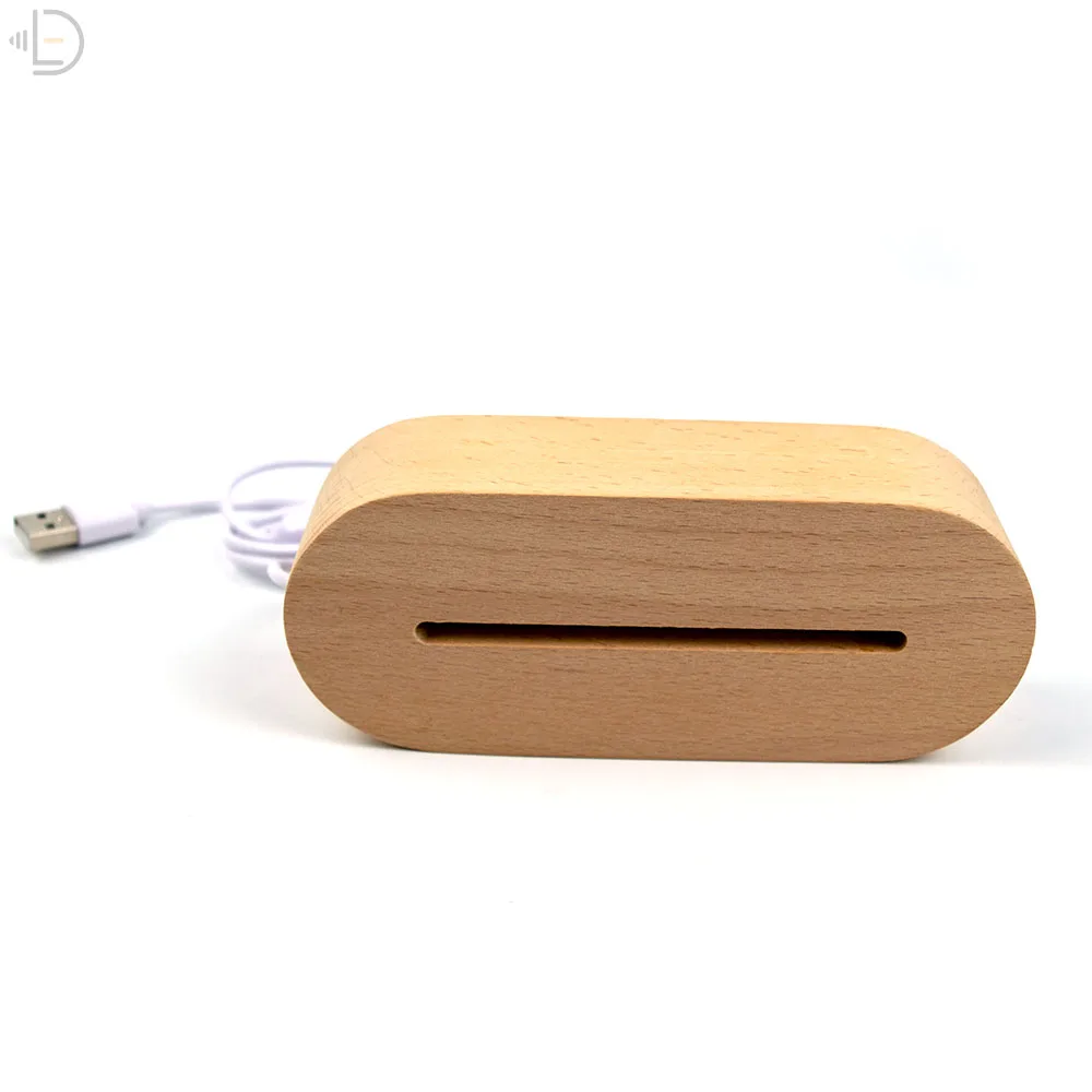 USB Wood LED Lamp Base 3D Night Light Base Round Oval Rectangle Wood Base For Acrylic