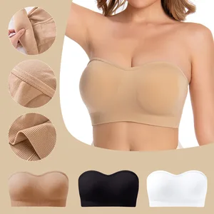 Wholesale In-Stock Women's Strapless Bras, Wireless, with Invisible Shoulder Straps, Anti-Slip Pads, Solid One-Piece Design