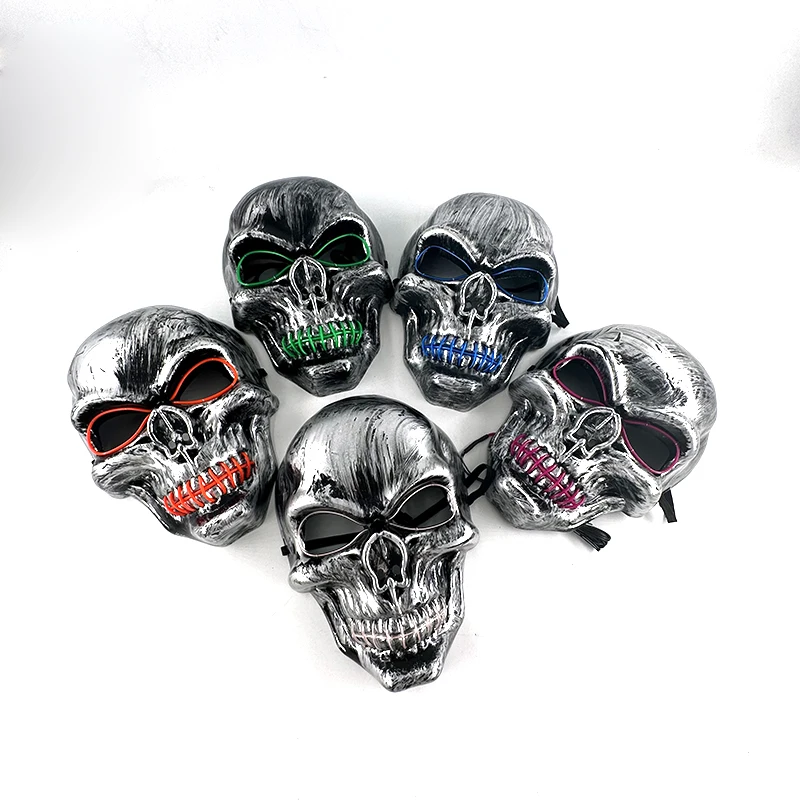 Wholesale Skull Full Face Mask Halloween Cosplay Horror Luminous LED Mask 10 Single Color for Choice Party Glow Mask