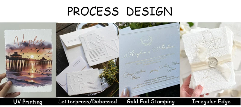 Custom Handmade Luxury Texture Classic Embossed Paper Letterpress Wedding Invitations Card With Initials
