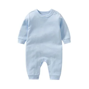 Wholesale Newborn Blank Jumpsuit 100% Cotton Long-Sleeved Romper Pure Color Baby Romper Pajamas