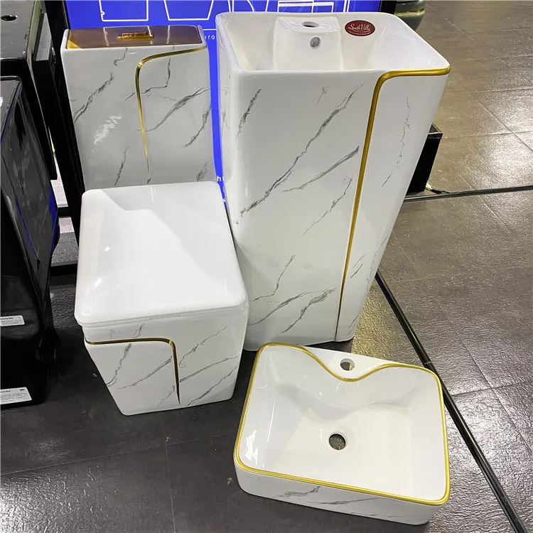Современный дизайн S-trap/P-trap черная золотая линия цельный шкаф для воды мраморный туалет и раковина ванная комната Унитаз керамическая мраморная