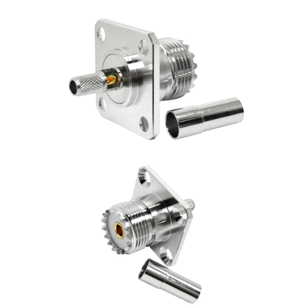 RF Connector UHF SO259 Female Jack 4 Holes Square Flange Crimp RF Coaxial Connector for RG58 Coax Cable