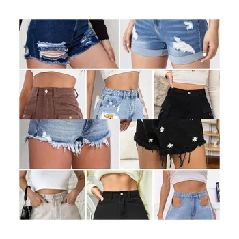 Worn denim shorts Casual women's sexy stretch denim shorts