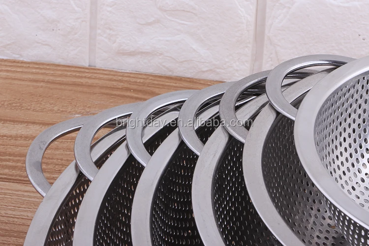 Stainless Steel Mesh Colander with Two Square Lug Kitchen Mesh Big Fruit Vegetable Colander with Handle_12