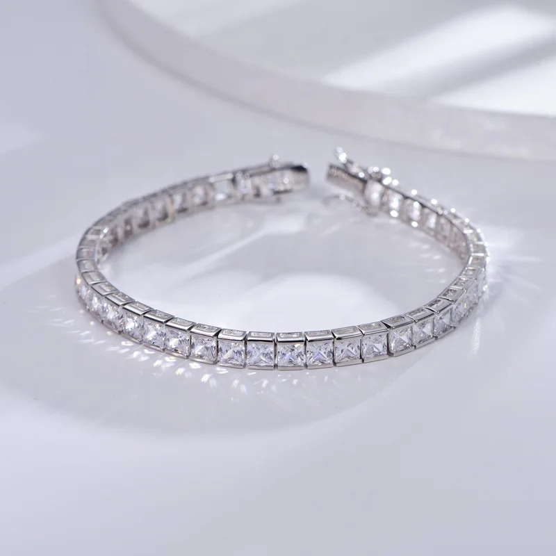 925 Sterling Silver Alternating AAA Cubic Zircon Tennis Bracelet 7.5" Rainbow Diamond Cuff Tennis Bracelet