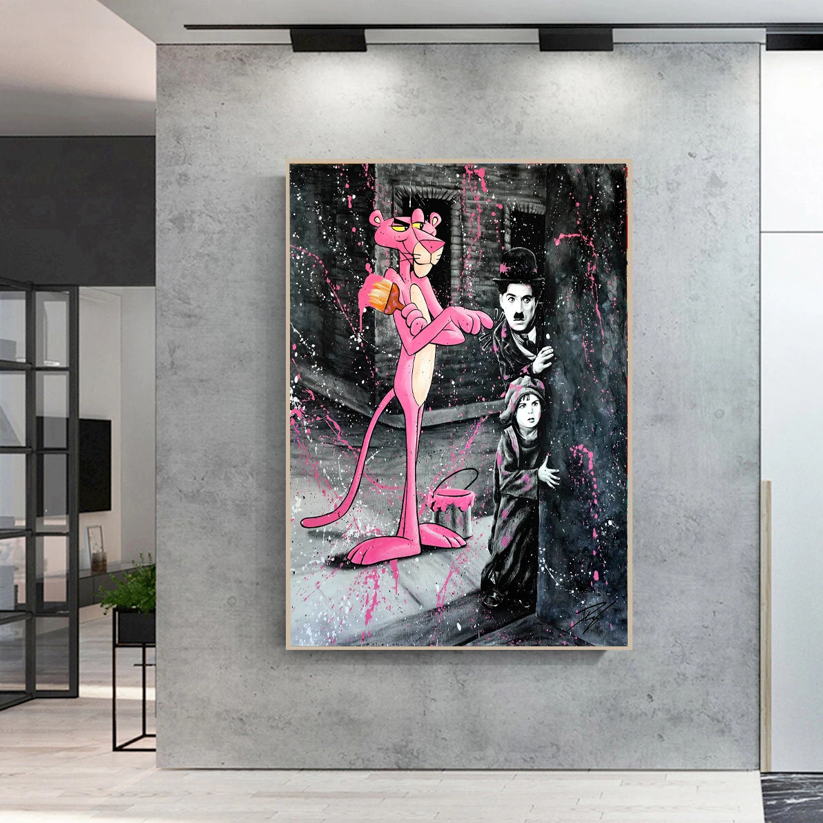 Abstract Colorful Cartoon Pink Animal Pop Art Wall Pictures and Canvas Painting for Home Decor Living Room Decoration
