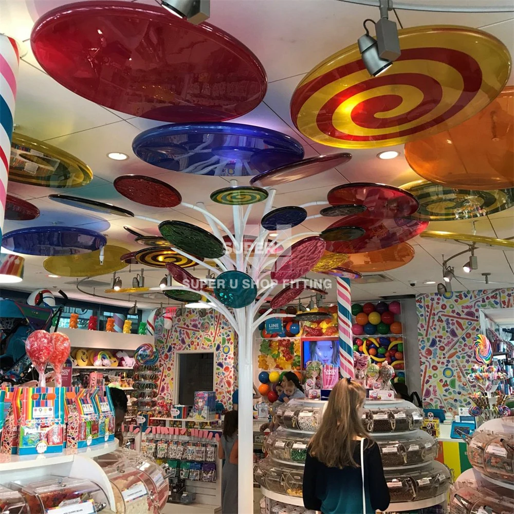 Custom Candy Gondola Showcase Sugar Sweet Candy Display Stand Furniture Lolly Candy Shop Interior Design Supplier