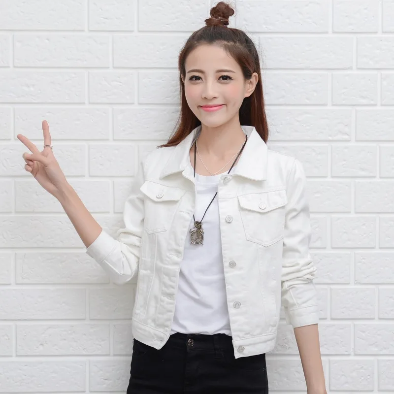 Korean Style Fashion Women Jean Jacket Autumn White Denim Jacket