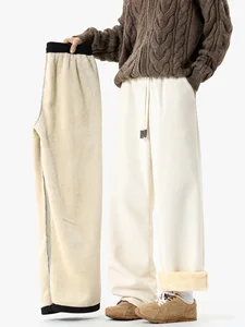 Custom Casual Pants Autumn and Winter Wide-leg Lamb Fleece Sweatpants for Sports and Leisure
