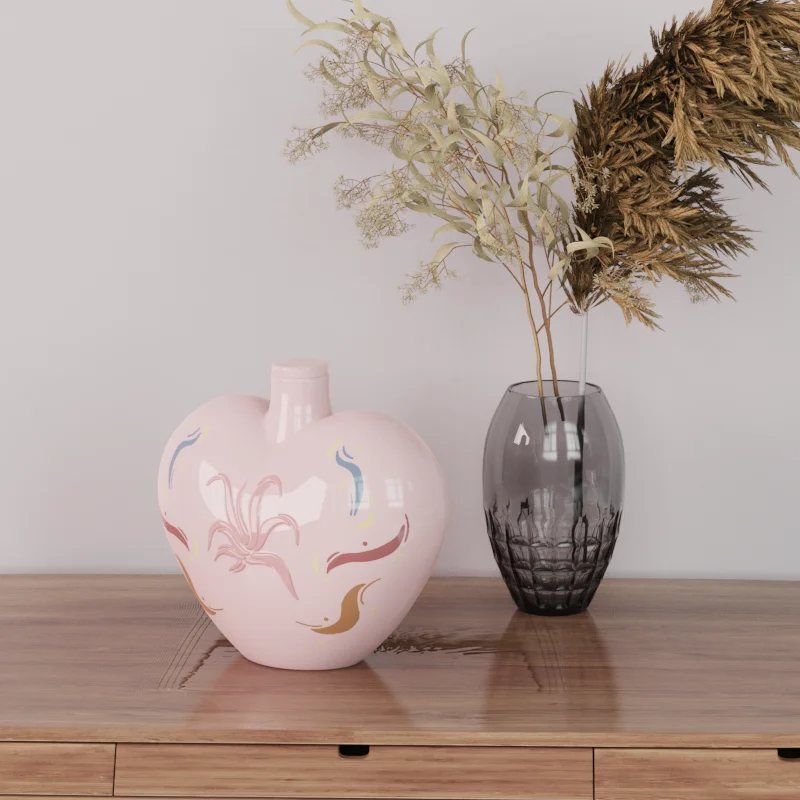 Handmade Custom Decal Heart Design Embossed Agave Pattern Glazed pink Ceramic Empty Liquor Decanter Tequila Whisky Wine Bottle