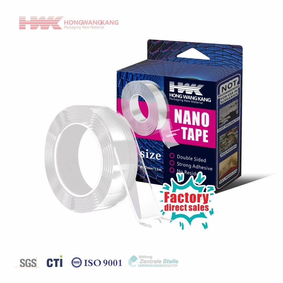 HWK Factory Custom Waterproof Nano Tape, Double-sided, Washable, Non Residuum, Eco-Friendly Tenaces Tape