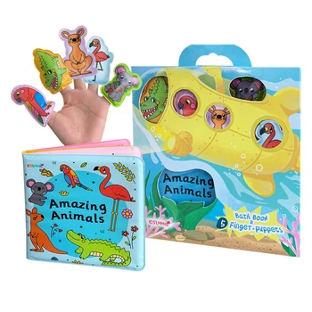New Design Floating Baby Bath Book Set with Finger Puppets - Amazing Animals, Soft Book For Kids, Learning Toy