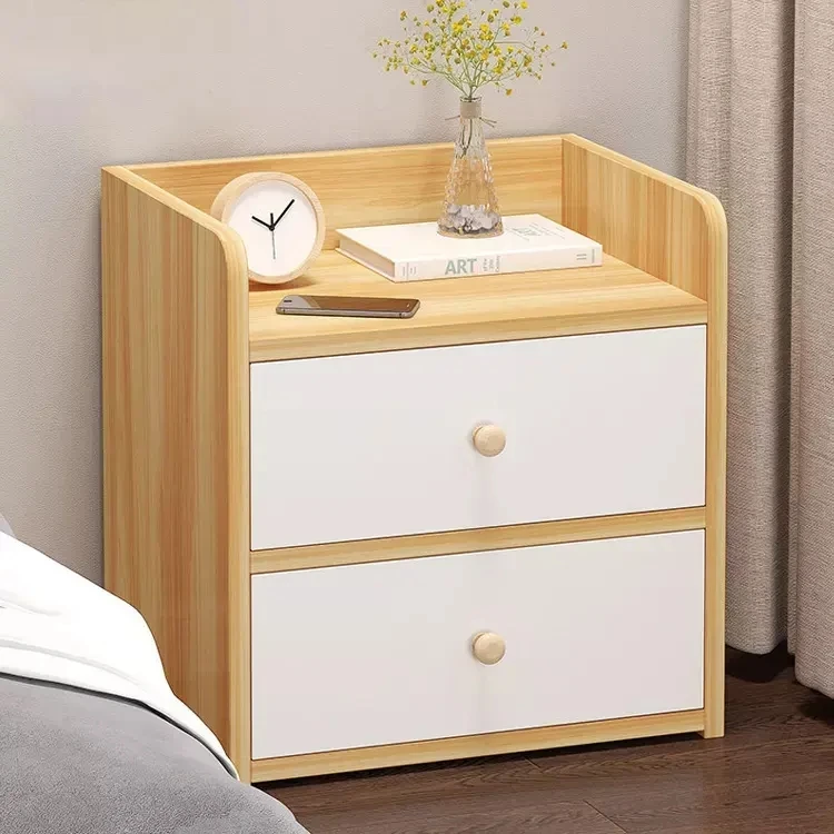 Wholesale Industrial Style Nightstand Bedside Table With Two Drawers Wood Bed Side Table Set 2
