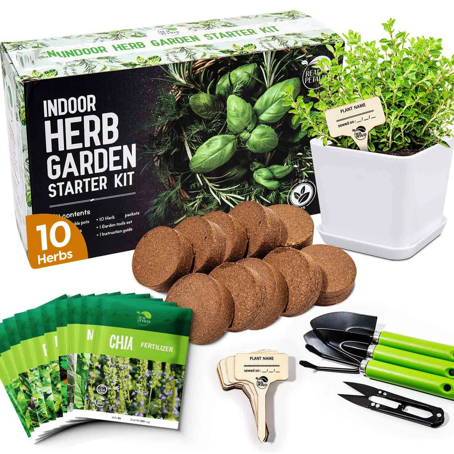 Gmo Kitchen Indoor Herb Gardening Herb Growing Kit With Reusable Pots