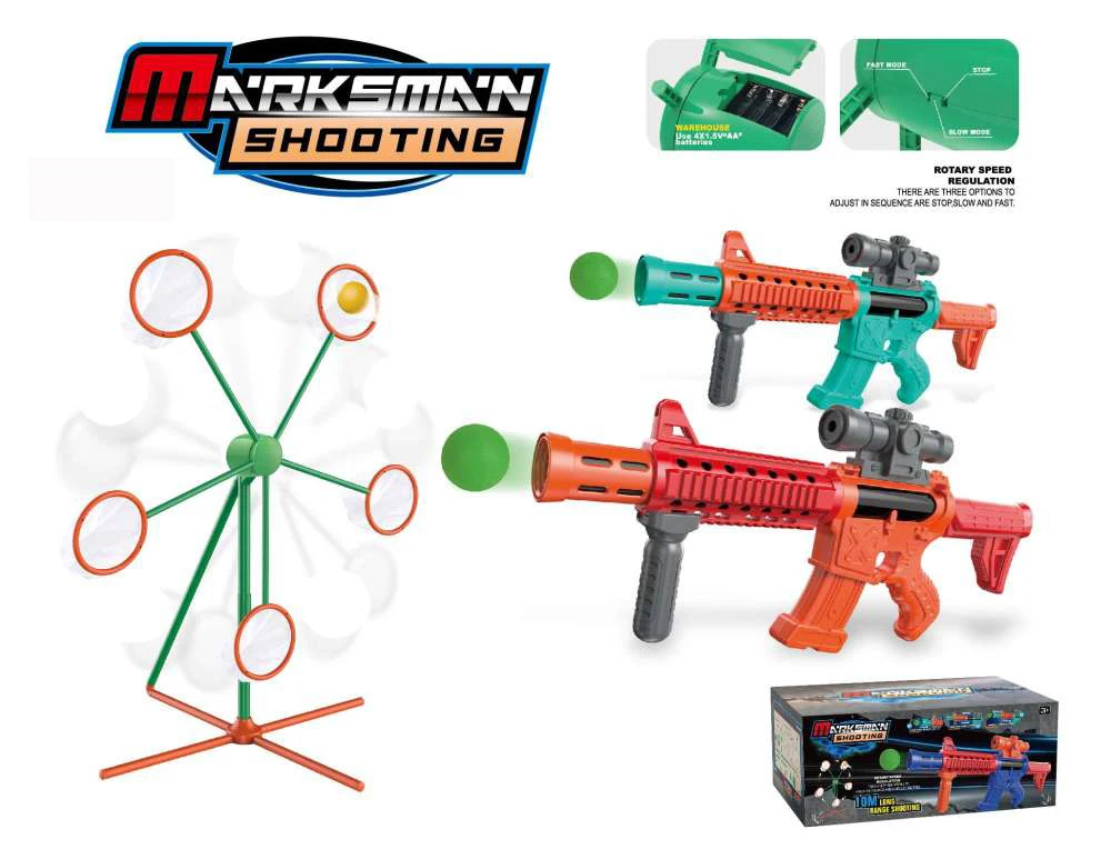 Jeu De Tir Enfants – Cible Rotative Mobile + 2 Pistolets & 56 Balles, Lunettes Protection, Cadeau 5-12 Ans Intérieur/Extérieur