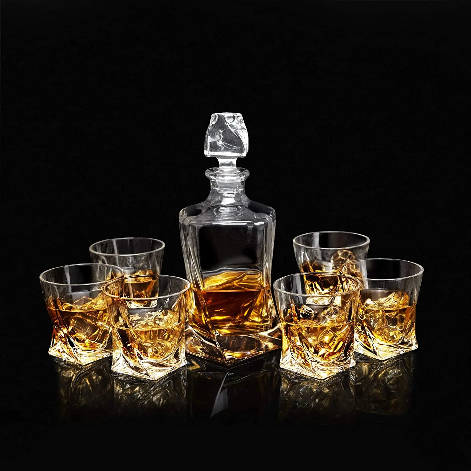 Whisky LANFULA Hand Made Liquor Decanter With 4 Bourbon Glasses In Gift Box Brandy or Vodka 5-Piece Crystal Whiskey Decanter Set Premium Whiskey Glasses Set for Scotch 