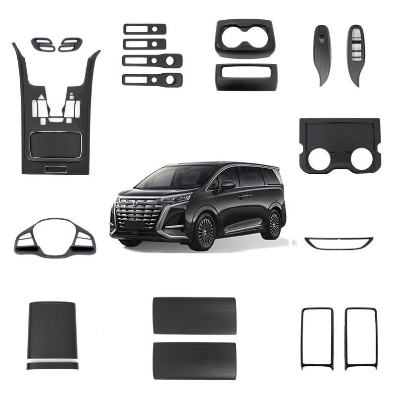 Maremlyn Auto Interior Accessories for Denza D9 Accessory ABS Wood Pattern Rear Kick Pad Armrest Cover Gear Switch Cover Air Vent Cover