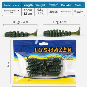 Shark Scavenger Bass 20-Piece Set Micro-Scented Spiral T-Tail Artificial Soft Bait Lures Stainless Steel Lead Head Hooks – Soft Lure – view 2
