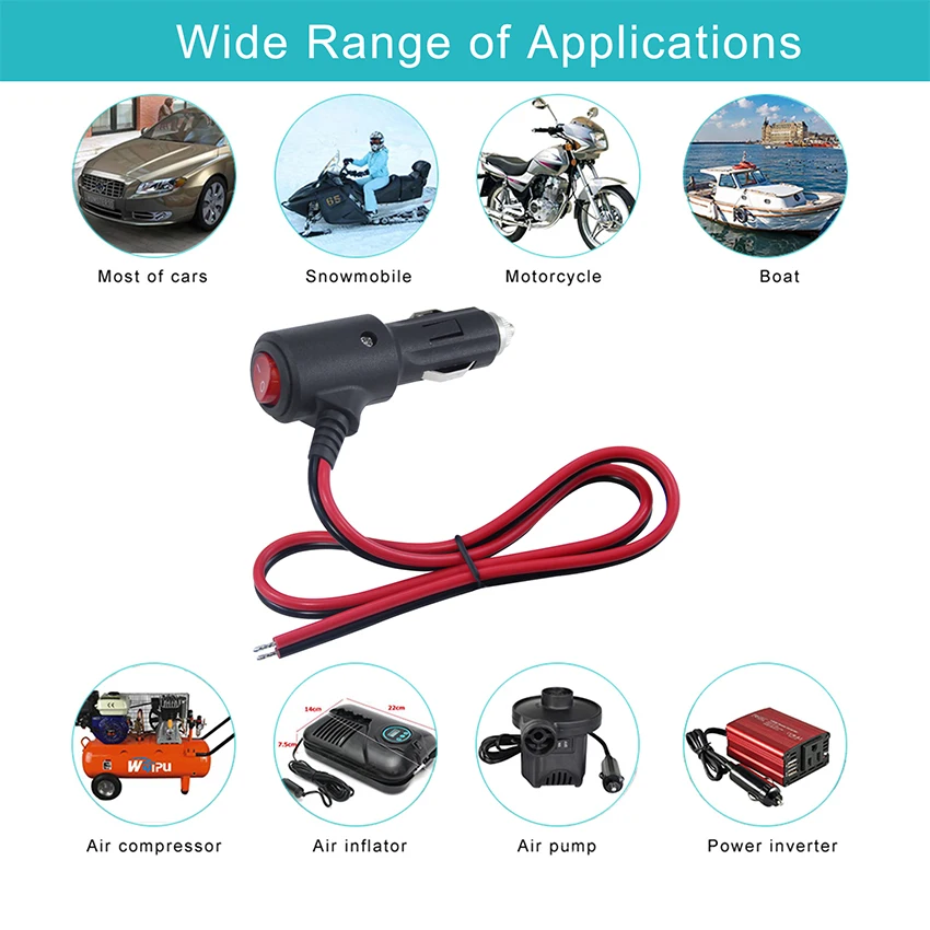 Battery Extension 45 Degree Cigarette Ighter Cord Cigar Power Cable Plug Adapter to 2Mm Strip