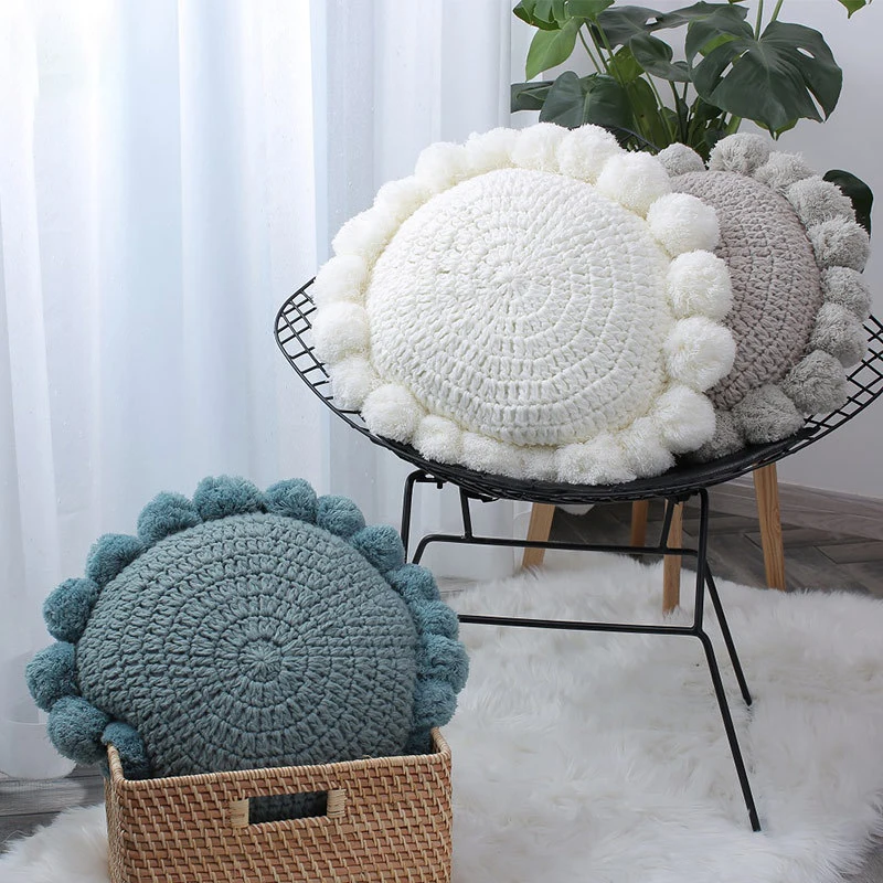 round pom pom pillow
