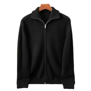 Men's Pure Cashmere Winter Coat High Neck Thick Knitted Cardigan Zipper Casual Anti-Wrinkle Breathable Sweater Plain Pattern