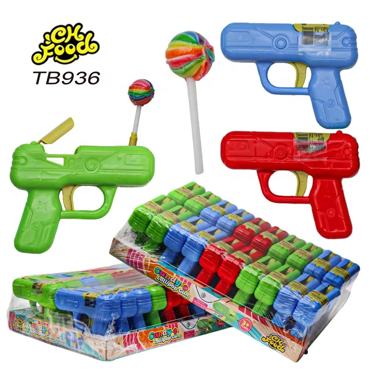 Plastic Gun Toy with Rainbow Lollipop Hard Candy