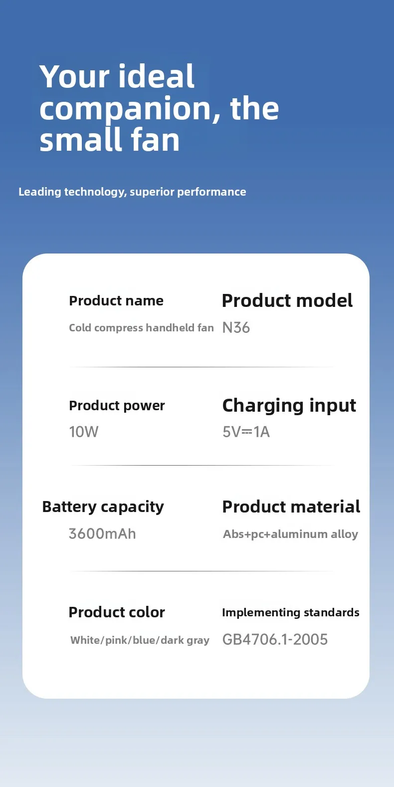 Size Turbine Handheld Fan, USB, Brushless - detail 2