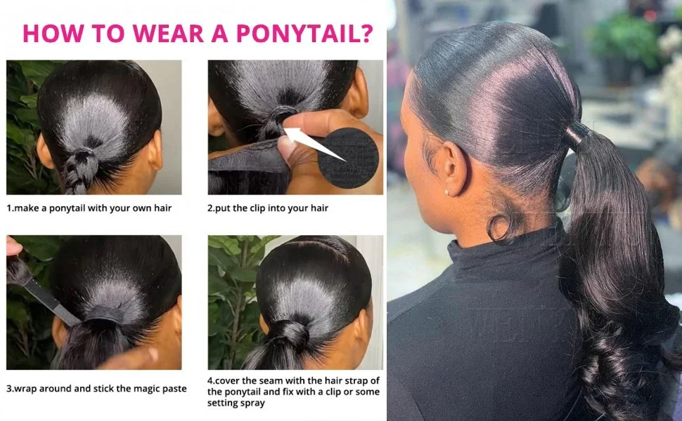 Konjski rep od prirodne kose s klipsom wrap around_voghion.com