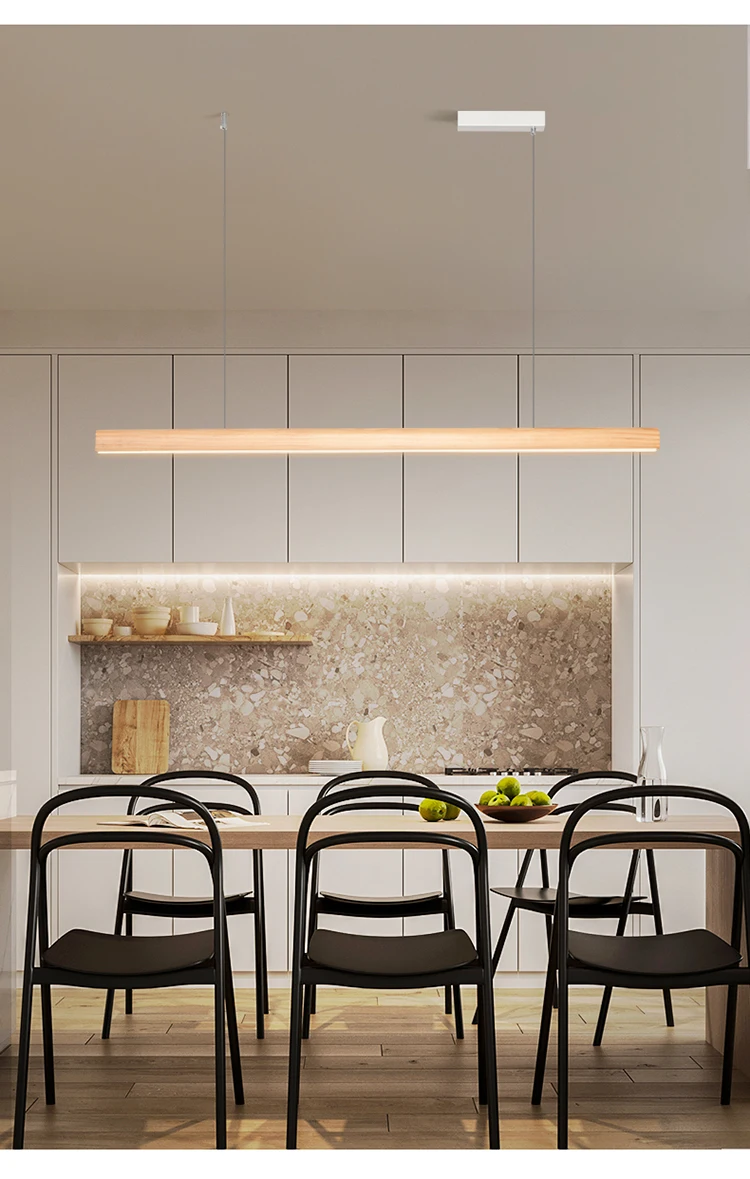 Wooden Linear Pendant Light, 3000K Warm Light Pool Table Island Lights For Kitchen, LED Ceiling Pendant Lamp For Dining Room Billiard Room, Adjustable Height,Natural Wood Colour (60cm