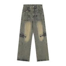Pocket Washed Streetwear Jeans Customizable Baggy Denim Men Workwear Jeans