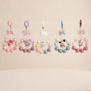 Cartoon Girl Heart-themed Fun Handmade Beaded Acrylic Non-peeling Mobile Phone Chain Clutch Doll Keychain Bag Pendant