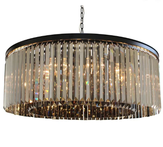 30-inch Smoked Glass Crystal Rectangular Crystal Fringe Prism Chandelier